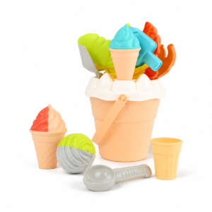 Colourful children’s ice cream role-play set with bucket, cones, scoops and serving accessories